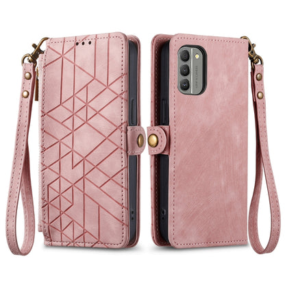 For Nokia XR20 Geometric Zipper Wallet Side Buckle Leather Phone Case(Pink) - Nokia Cases by buy2fix | Online Shopping UK | buy2fix