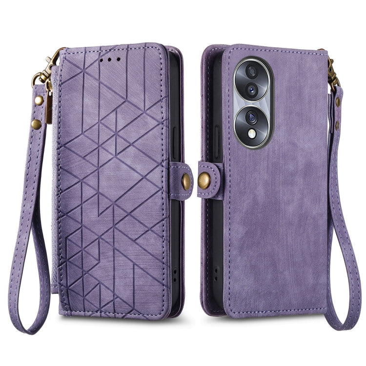 For Honor 90 Geometric Zipper Wallet Side Buckle Leather Phone Case(Purple) - Honor Cases by buy2fix | Online Shopping UK | buy2fix