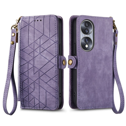 For Honor 90 Geometric Zipper Wallet Side Buckle Leather Phone Case(Purple) - Honor Cases by buy2fix | Online Shopping UK | buy2fix