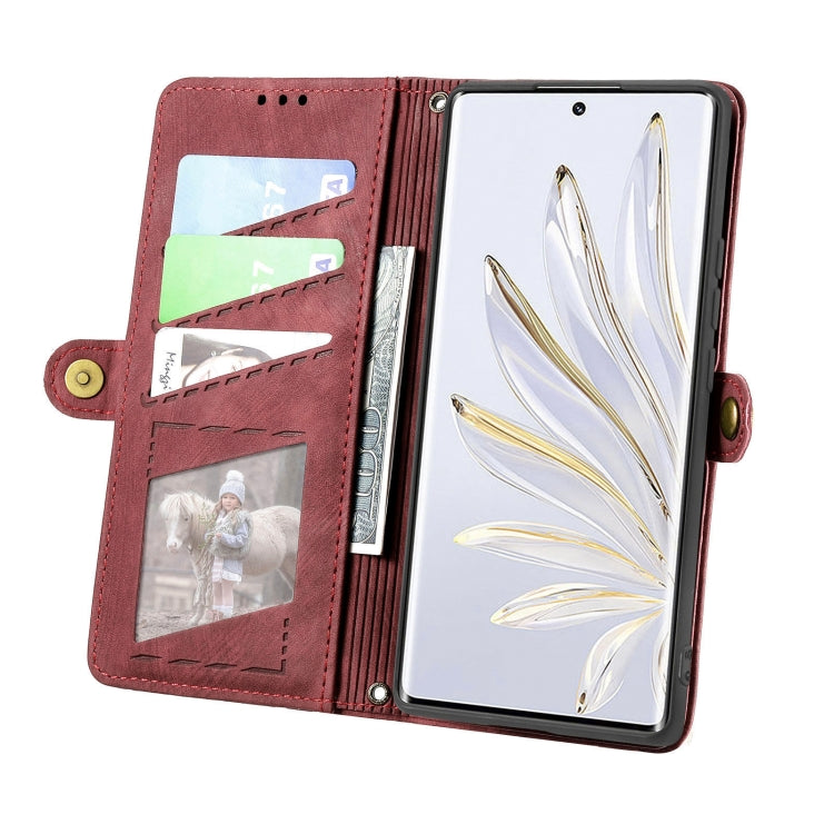 For Honor V40 Geometric Zipper Wallet Side Buckle Leather Phone Case(Red) - Honor Cases by buy2fix | Online Shopping UK | buy2fix