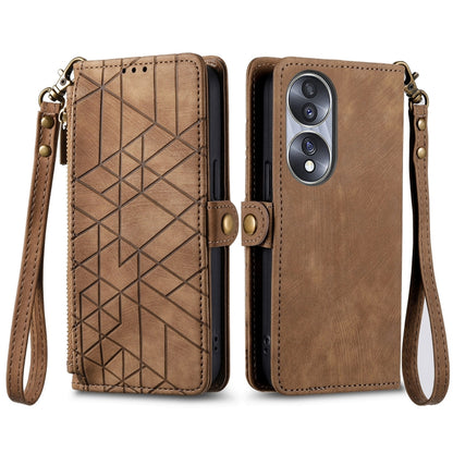 For Honor Play6T Pro Geometric Zipper Wallet Side Buckle Leather Phone Case(Brown) - Honor Cases by buy2fix | Online Shopping UK | buy2fix