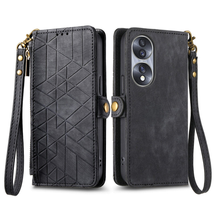 For Honor Play6T Geometric Zipper Wallet Side Buckle Leather Phone Case(Black) - Honor Cases by buy2fix | Online Shopping UK | buy2fix