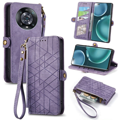 For Honor Magic4 Geometric Zipper Wallet Side Buckle Leather Phone Case(Purple) - Honor Cases by buy2fix | Online Shopping UK | buy2fix