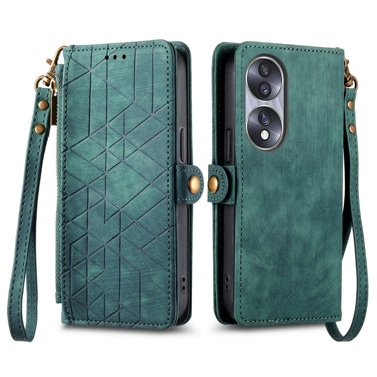 For Honor Magic4 Lite Geometric Zipper Wallet Side Buckle Leather Phone Case(Green) - Honor Cases by buy2fix | Online Shopping UK | buy2fix