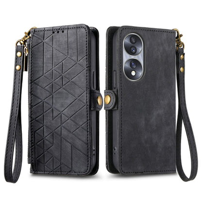 For Honor 50 Geometric Zipper Wallet Side Buckle Leather Phone Case(Black) - Honor Cases by buy2fix | Online Shopping UK | buy2fix