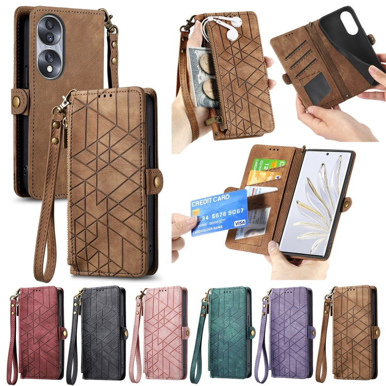 For Honor V40 Geometric Zipper Wallet Side Buckle Leather Phone Case(Green) - Honor Cases by buy2fix | Online Shopping UK | buy2fix
