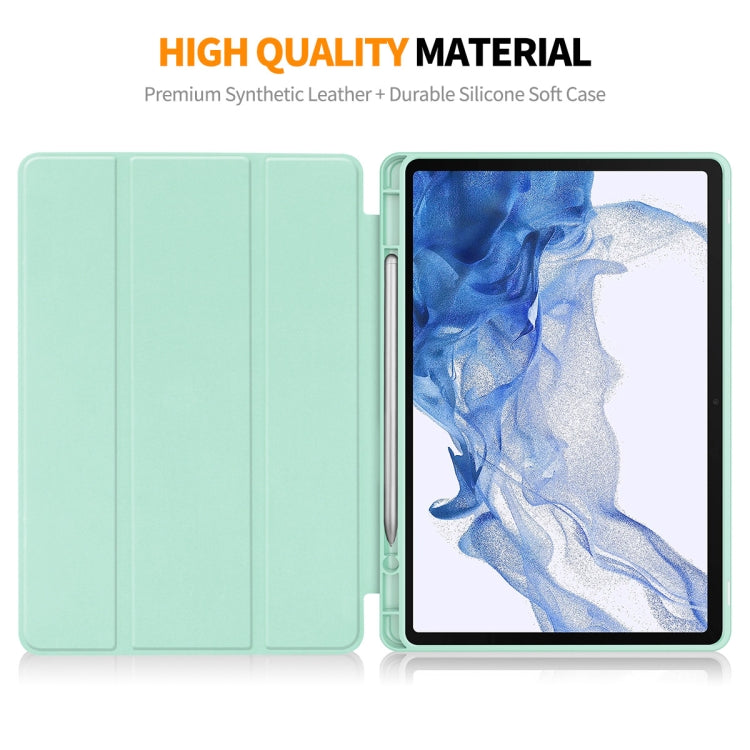 For Samsung Galaxy Tab S9 ENKAY Tri-fold Custer Leather TPU Bottom Smart Case with Pen Slot(Dark Green) - Galaxy Tab S9 Cases by ENKAY | Online Shopping UK | buy2fix