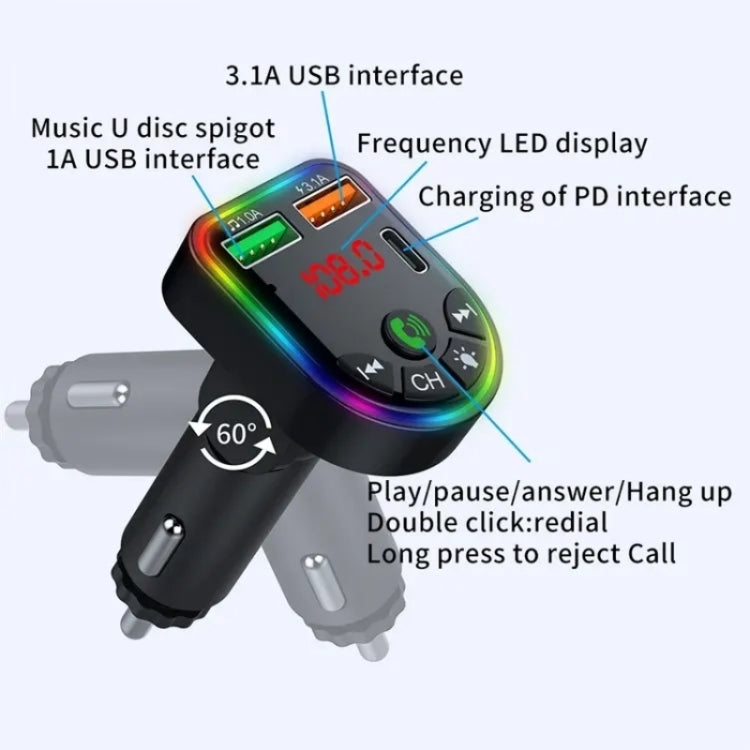 P20 Dual USB Port Car Bluetooth Hands-Free Calling Car MP3 Audio Digital Display USB Car Charger - Car Charger by buy2fix | Online Shopping UK | buy2fix