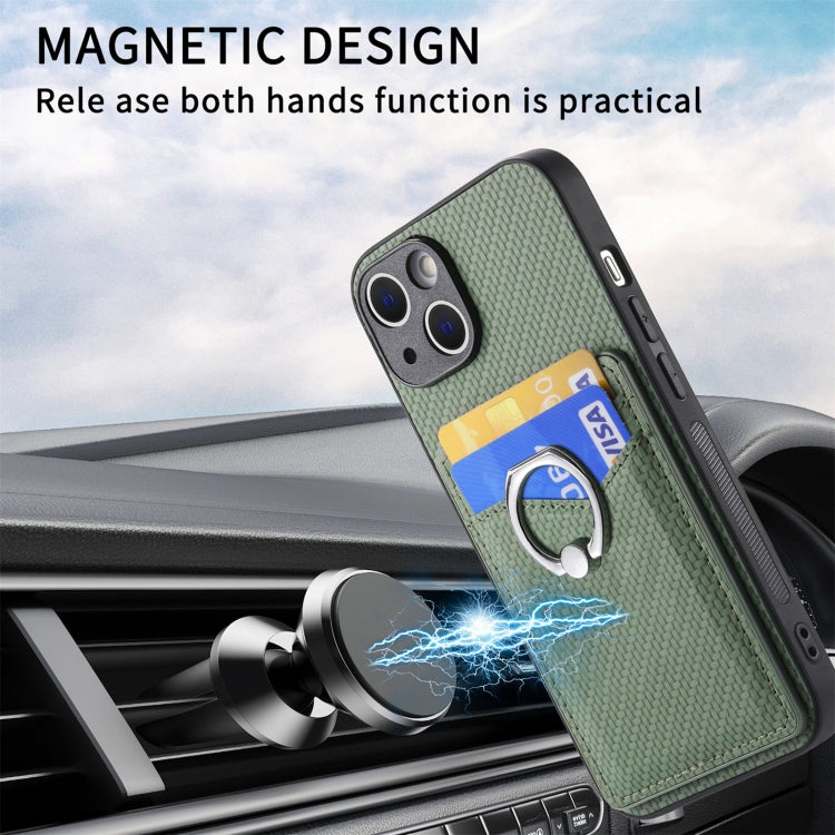 For iPhone 15 Pro Max Carbon Fiber Card Wallet Ring Holder Phone Case(Green) - iPhone 15 Pro Max Cases by buy2fix | Online Shopping UK | buy2fix