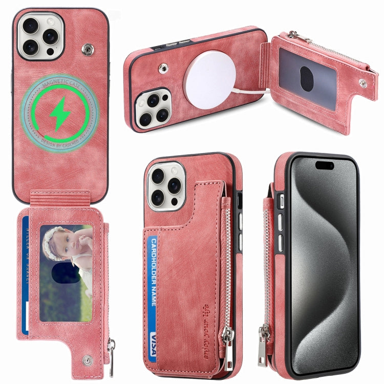 For iPhone 15 Pro Max Magsafe Zipper RFID Wallet All-inclusive Shockrpoof Phone Case(Pink) - iPhone 15 Pro Max Cases by buy2fix | Online Shopping UK | buy2fix