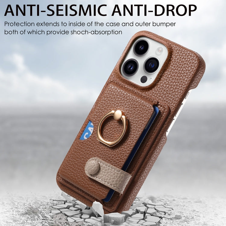 For iPhone 15 Pro Max Litchi Leather Oil Edge Ring Card Back Phone Case(Brown) - iPhone 15 Pro Max Cases by buy2fix | Online Shopping UK | buy2fix