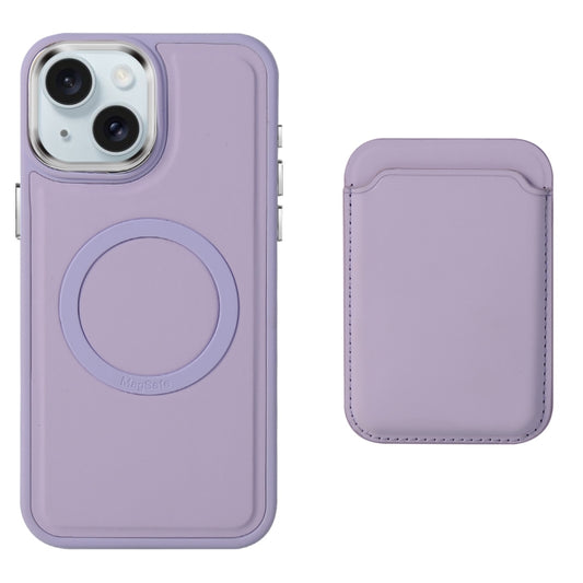 For iPhone 15 Imitation Liquid Skin Feel Plating Magsafe Card Bag Phone Case(Purple) - iPhone 15 Cases by buy2fix | Online Shopping UK | buy2fix