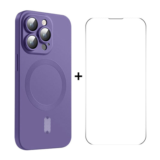 For iPhone 14 Pro ENKAY MagSafe Matte TPU Phone Case with Lens Film & Screen Glass Film(Purple) - iPhone 14 Pro Cases by ENKAY | Online Shopping UK | buy2fix