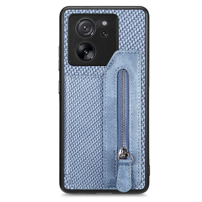 For Xiaomi 13T / 13T Pro Carbon Fiber Flip Zipper Wallet Phone Case(Blue) - Xiaomi Cases by buy2fix | Online Shopping UK | buy2fix