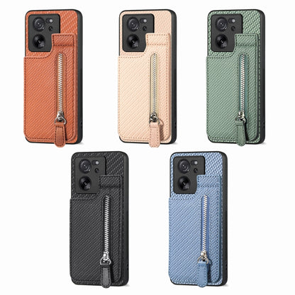 For Xiaomi 13T / 13T Pro Carbon Fiber Vertical Flip Zipper Phone Case(Blue) - Xiaomi Cases by buy2fix | Online Shopping UK | buy2fix