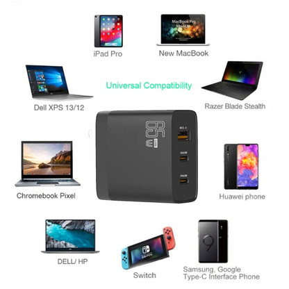 GAN 65W PD45W Dual Type-C+QC3.0 USB Multi Compatible Laptop Adapter EU + US Plug Black - Power Supply by buy2fix | Online Shopping UK | buy2fix