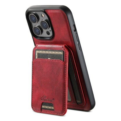 For iPhone 12 Pro Max Suteni H15 MagSafe Oil Eax Leather Detachable Wallet Back Phone Case(Red) - iPhone 12 Pro Max Cases by Suteni | Online Shopping UK | buy2fix