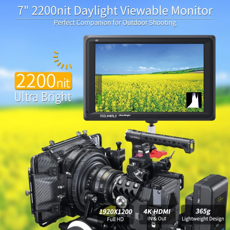 FEELWORLD FW279 7 Inch Ultra Bright 2200nit on Camera Field DSLR Monitor Full HD 1920x1200 4K HDMI Input Output High Brightness for DSLR Stablizer - Camera Accessories by FEELWORLD | Online Shopping UK | buy2fix