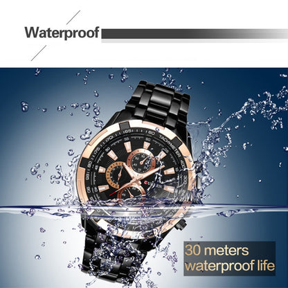 CURREN 8023 Men Stainless Steel Analog Sport Quartz Watch(Black case white face) - Metal Strap Watches by CURREN | Online Shopping UK | buy2fix