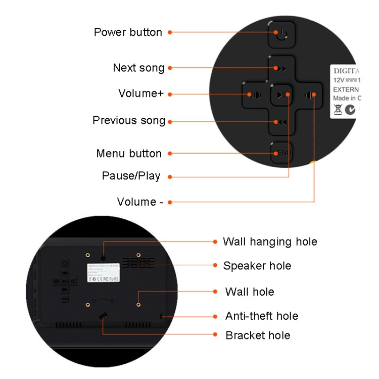 DPF-1201 12 inch 1280x800 Resolution Wall Mounted Advertising Machine LCD Electronic Photo Frame, Plug:US Plug(Black) - Consumer Electronics by buy2fix | Online Shopping UK | buy2fix