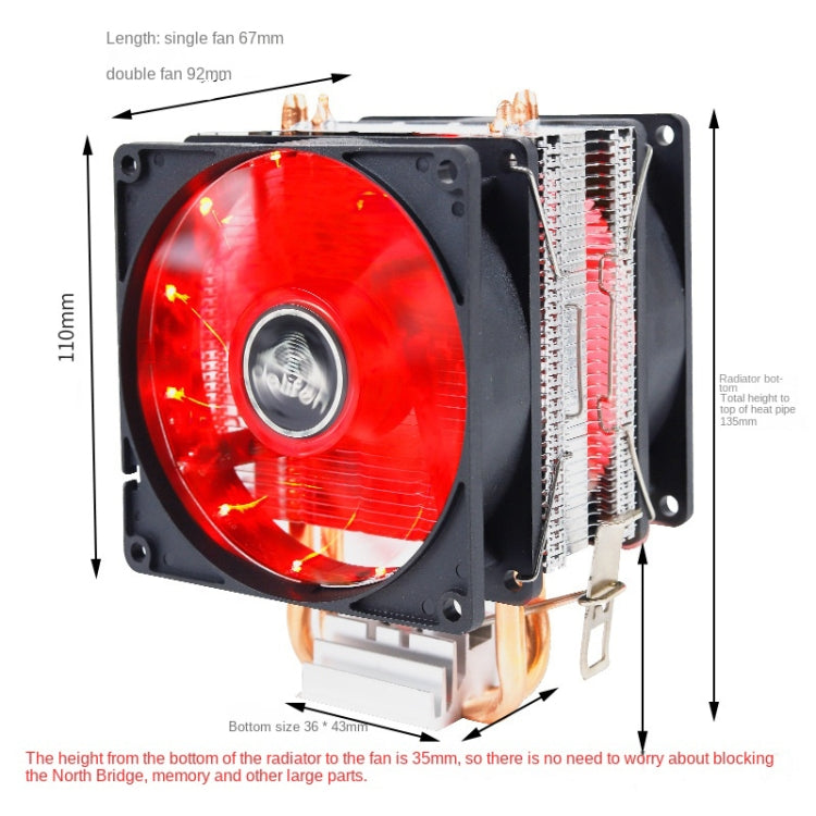 Desktop Computer 4 Copper Tube CPU Radiator Super Quiet Blue Light 3-pin Double Fan - Fan Cooling by buy2fix | Online Shopping UK | buy2fix