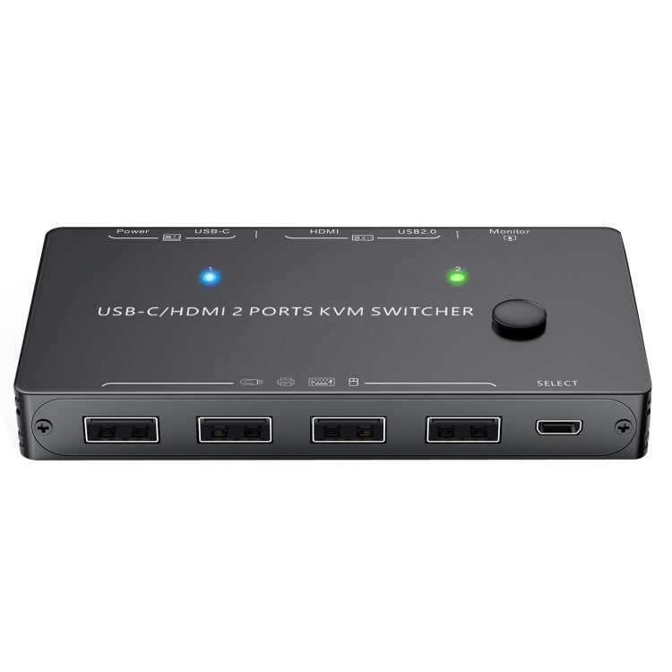 KCEVE-201TC HDMI +Type-C Input 2 In 1 Out 4K 60HZ KVM HD Switcher(Black) - Switch by buy2fix | Online Shopping UK | buy2fix