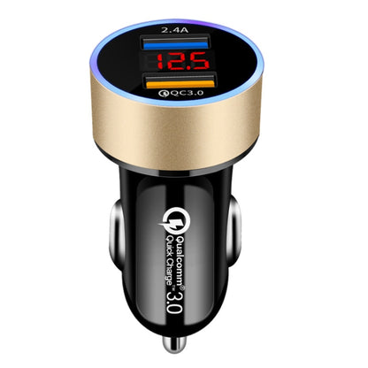 2 PCS Aluminum Ring Display Car Charger  QC3.0+2.4A Aluminum Alloy Multi-function Halo Digital Display Car Charger(Gold) - In Car by buy2fix | Online Shopping UK | buy2fix