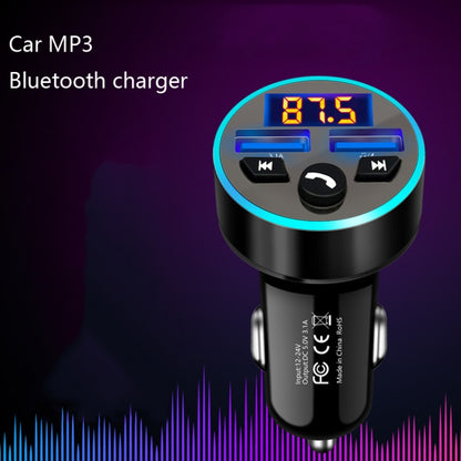 Halo Car MP3 Bluetooth Player Car Charger Car FM Transmitter 3.1A Car Charger(Elegant Black ) - In Car by buy2fix | Online Shopping UK | buy2fix