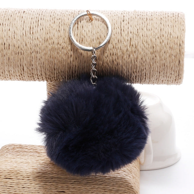 Simple Key Chain Fur Ball Pompon Keychain Pompom Artificial Rabbit Fur Animal Keychains for Woman Car Bag Key Rings(navy) - Key Rings by KOOROL | Online Shopping UK | buy2fix