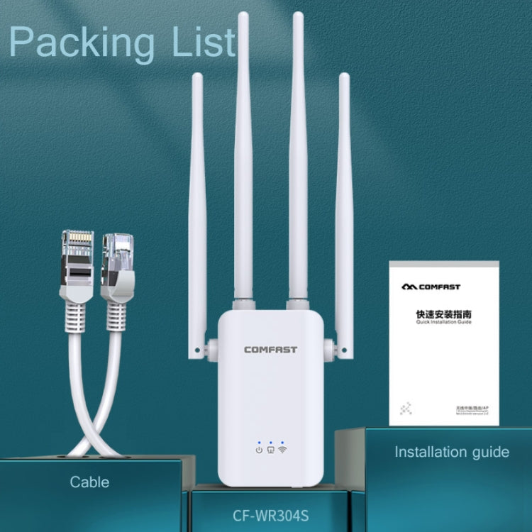 Comfast CF-WR304S 300M 4 Antenna Wireless Repeater High-Power Through-Wall WIFI Signal Amplifier, Specification:UK Plug - Broadband Amplifiers by Comfast | Online Shopping UK | buy2fix