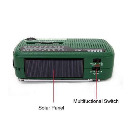 DE13 Hand-Cranked Power Full Band Solar Charging Emergency Outdoor Radio(Green) - Consumer Electronics by buy2fix | Online Shopping UK | buy2fix