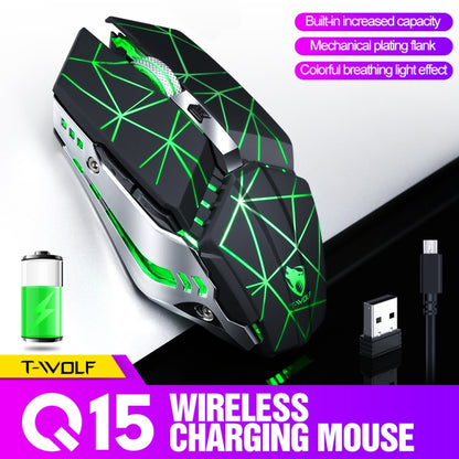 T-WOLF Q15 6-Buttons 1600 DPI Wireless Rechargeable Mute Office Gaming Mouse with 7 Color Breathing Light( Stars Black) - Wireless Mice by T-WOLF | Online Shopping UK | buy2fix