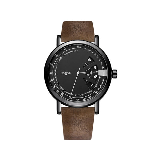 YAZOLE Turntable Men Quartz Watch(518 Black Tray Brown Belt) - Leather Strap Watches by YAZOLE | Online Shopping UK | buy2fix