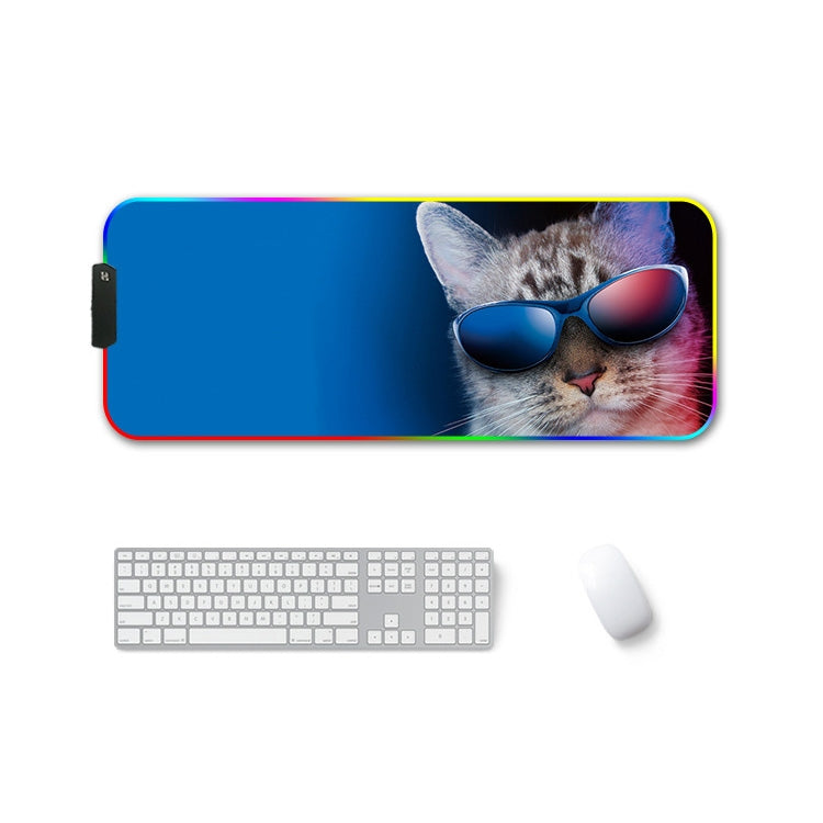 350x600x3mm F-01 Rubber Thermal Transfer RGB Luminous Non-Slip Mouse Pad(Glasses Cat) - Mouse Pads by buy2fix | Online Shopping UK | buy2fix