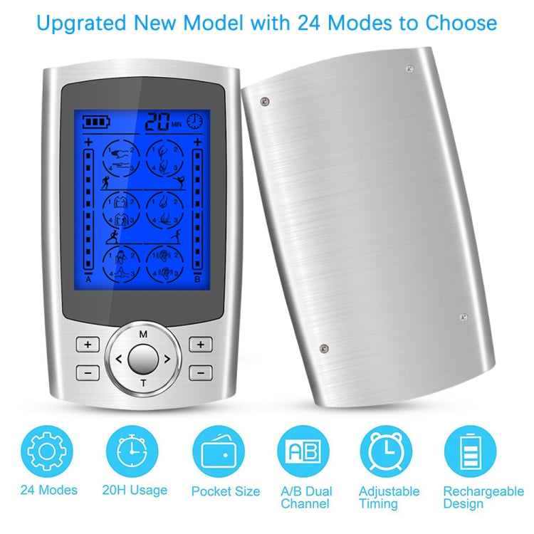 24-Mode Digital Electronic Pulse Massager Intelligent Whole Body Physical Therapy Meridian Massager, Specification: EU Plug( Silver) - Massage & Relaxation by buy2fix | Online Shopping UK | buy2fix