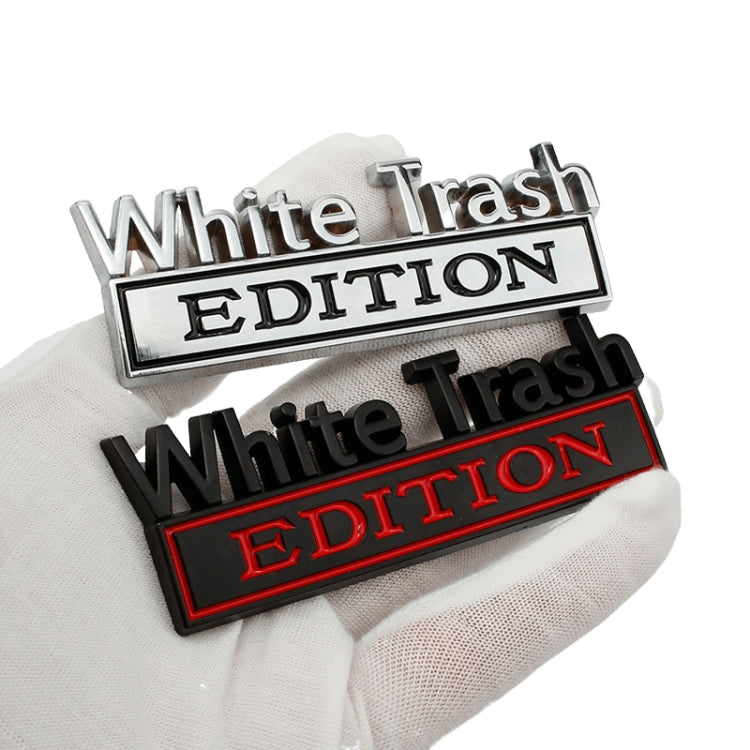 2 PCS Car Metal Modification Standard White Trash Edition Car Label Stickers(Silver Red) - Decorative Sticker by buy2fix | Online Shopping UK | buy2fix