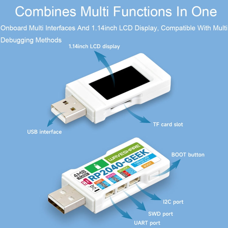 Waveshare 25394 RP2040-GEEK Development Board, Based On RP2040 Microcontroller, With 1.14inch 65K Color LCD - Modules Expansions Accessories by Waveshare | Online Shopping UK | buy2fix