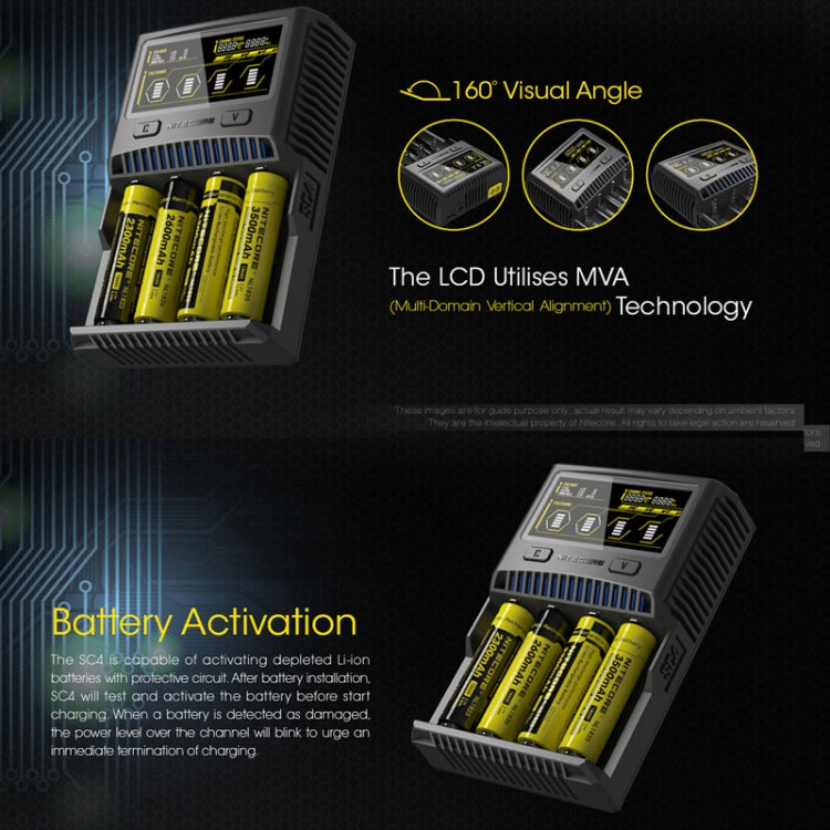 NITECORE 4-Slot Smart LCD Fast Charger, Model: SC4(US Plug) - Charger & Converter by NITECORE | Online Shopping UK | buy2fix