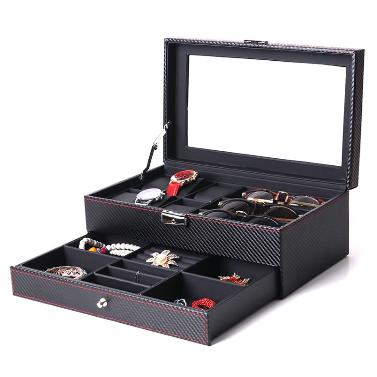 Carbon Fiber PU Leather Watch Box Jewelry Storage Box Packaging Box, Style:  Double-layer - Watch Storages by buy2fix | Online Shopping UK | buy2fix