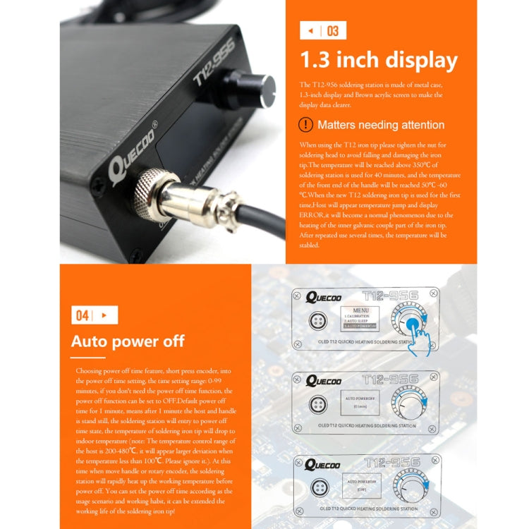 QUECOO T12-956 1.3-Inch Screen Electric Soldering Iron Soldering Station With P9 Handle, EU Plug (White Handle) - Electric Soldering Iron by QUECOO | Online Shopping UK | buy2fix