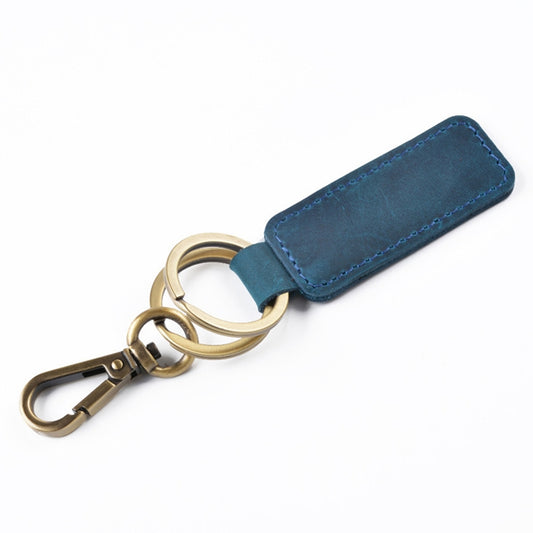 2 PCS Handmade Crazy Horse Leather Retro Keychain Car Couple Keychain, Specification: Double Ring(Blue) - In Car by buy2fix | Online Shopping UK | buy2fix