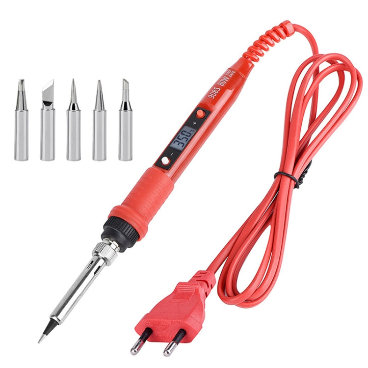 Metallic LCD Temperature Regulating Soldering Iron And Soldering Iron Tip Set Electric Soldering Iron Welding Tool(220V EU Plug Silver Head Red) - Home & Garden by buy2fix | Online Shopping UK | buy2fix