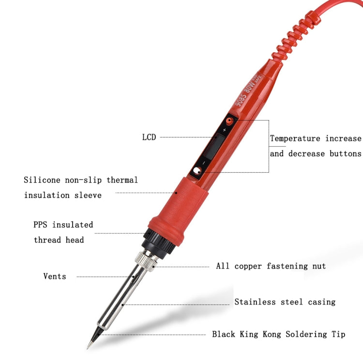 Metallic LCD Temperature Regulating Soldering Iron And Soldering Iron Tip Set Electric Soldering Iron Welding Tool(220V EU Plug Silver Head Red) - Home & Garden by buy2fix | Online Shopping UK | buy2fix