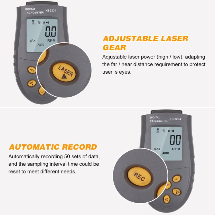 HS2234 Non-contact Laser Tachometer Digital Display Motor Tachometer - Consumer Electronics by buy2fix | Online Shopping UK | buy2fix