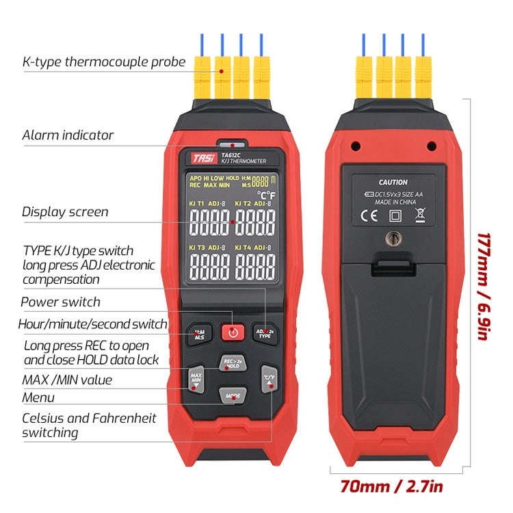 TASI Contact Temperature Meter K-Type Thermocouple Probe Thermometer, Style: TA612A Single Channel - Consumer Electronics by TASI | Online Shopping UK | buy2fix