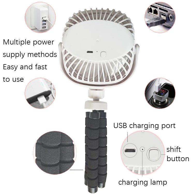 Octopus Stroller Deformation Fan Desktop Portable Handheld USB Small Fan, Colour: 1200mAh White - Consumer Electronics by buy2fix | Online Shopping UK | buy2fix