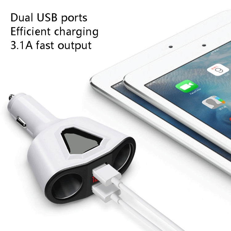 3.1A Dual USB Digital Display Multi-Function Driving Recorder Universal Automotive Charger(White) - Car Charger by buy2fix | Online Shopping UK | buy2fix