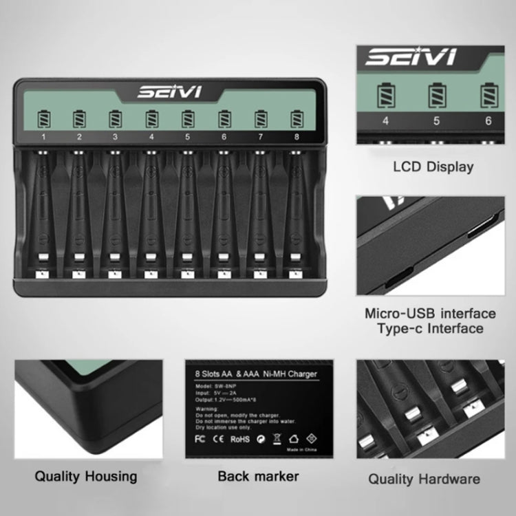 SEIVI On-Screen Eight-Slot Cradle Charging NiMH Battery USB Charger(SW-8NP) - Charger & Converter by SEIVI | Online Shopping UK | buy2fix