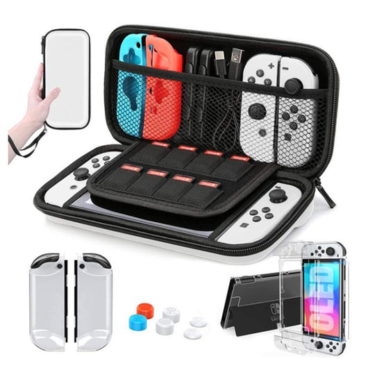Game Console Crystal Shell Remote Sensing Cap Tempered Film Storage Bag Set For Switch OLED Console Storage Bag+Crystal Case+Rocker Capx6+Tempered Film - Bags by buy2fix | Online Shopping UK | buy2fix