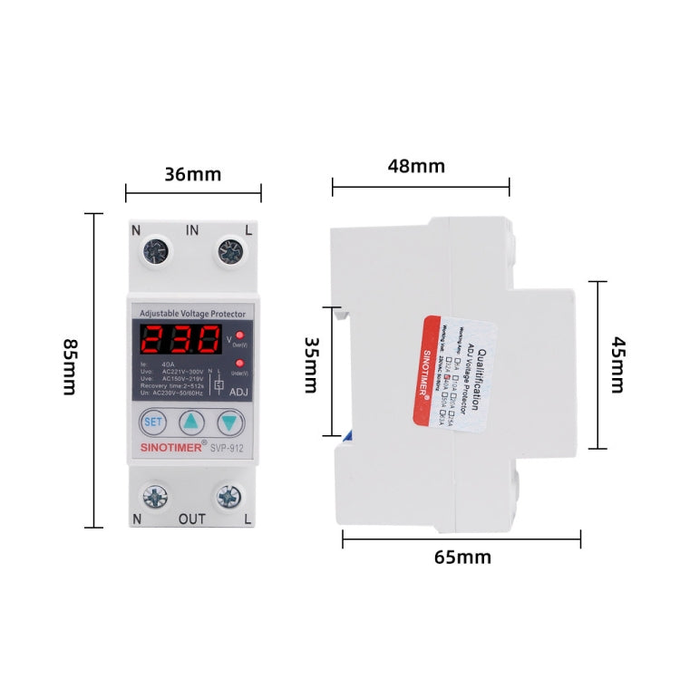 SINOTIMER SVP-912 Adjustable Self-resetting Intelligent Under-voltage Protector, Current: 63A - Other Tester Tool by SINOTIMER | Online Shopping UK | buy2fix